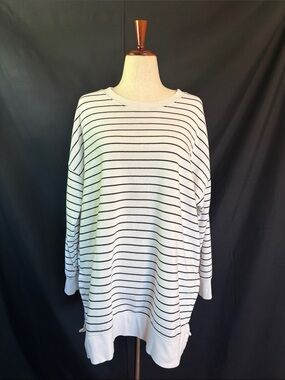 Old Navy White Extra Long Sweatshirt with Black Stripes
